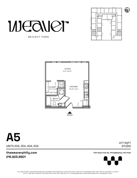 Studio Floor Plan A5 at The Weaver, Philadelphia